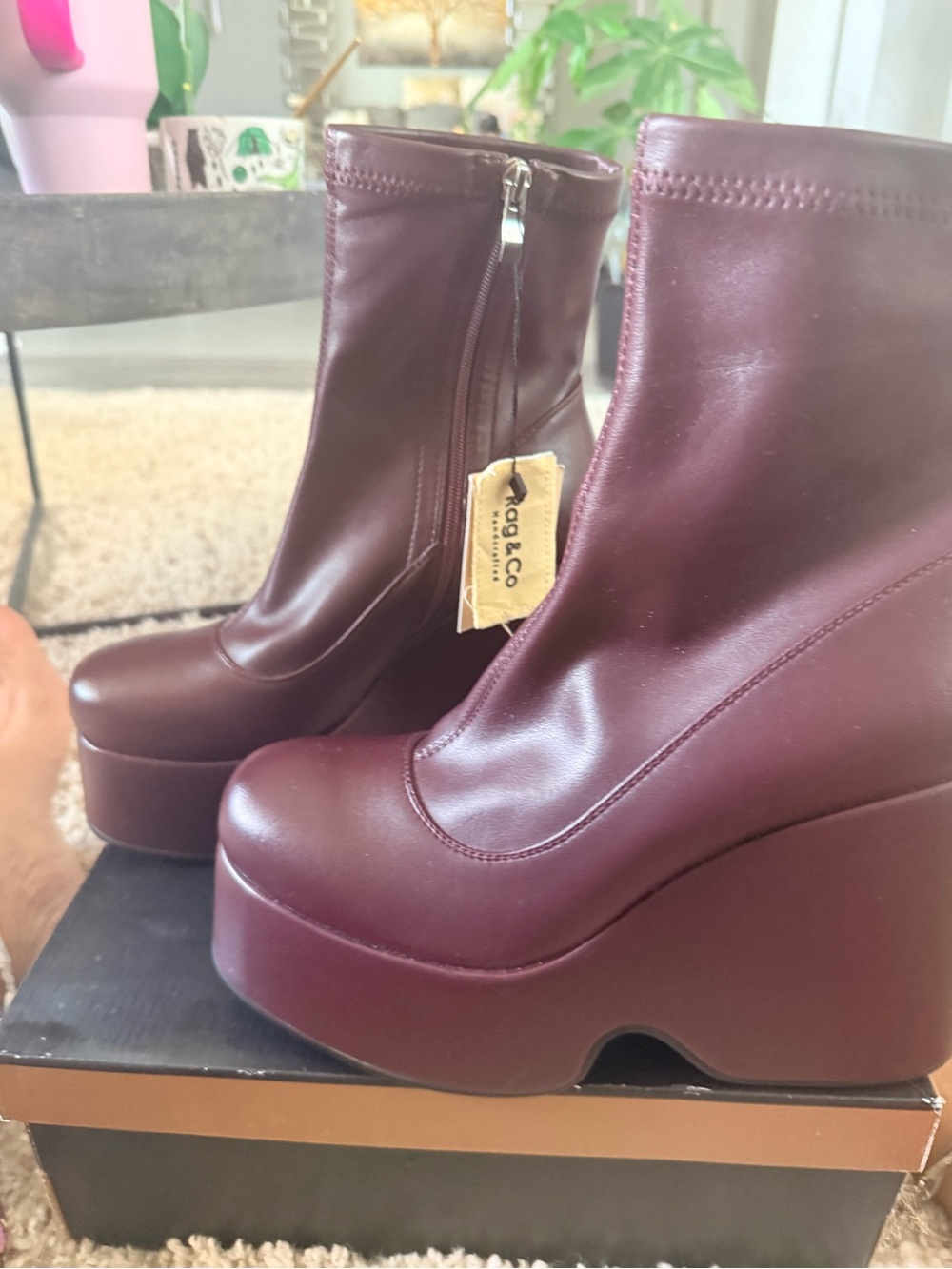 rag & bone Burgundy Platform Wedge Ankle Boots